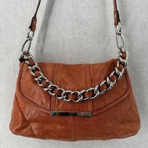B. Makowsky Soft Leather Crossbody‎ Shoulder Bag Purse Wet Shimmer Finish Chain